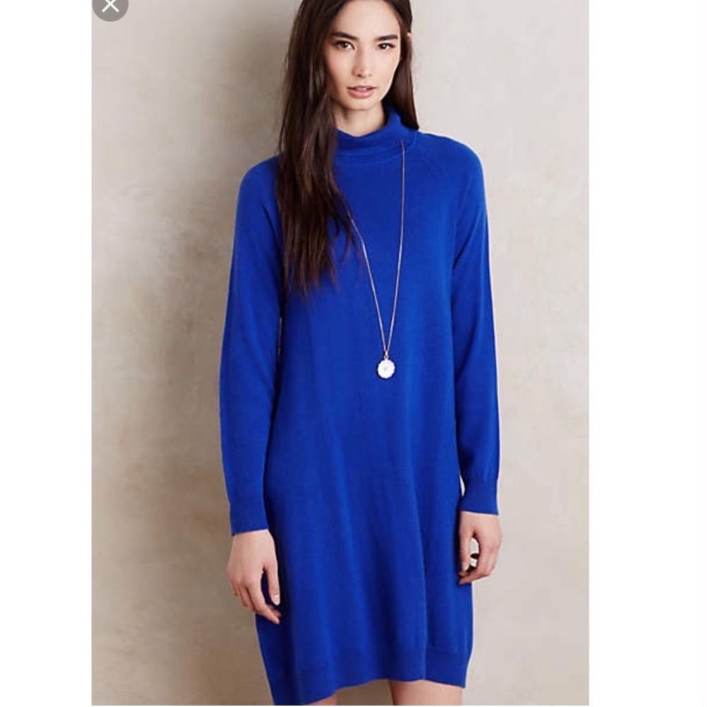 Anthropologie Moth Cashmere Turtleneck Sweater Dress Cobalt Blue